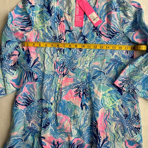 Lilly Pulitzer Hollie Linen Tunic (Saltwater Blue, Shade Seekers) (Medium) (NWT) - Picture 2 of 5
